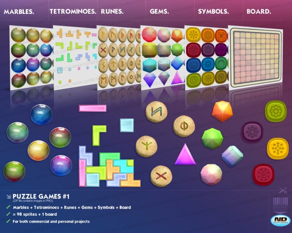 Royalty Free content pack Puzzlegames Volume 1 - royalty free, game art, stock, assets, goodies, placeholder graphics, prototyping, sprites and all sort of stuff by Naaty Design