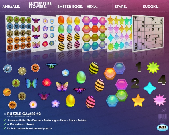 Royalty Free content pack Puzzlegames Volume 2 - royalty free, game art, stock, assets, goodies, placeholder graphics, prototyping, sprites and all sort of stuff by Naaty Design